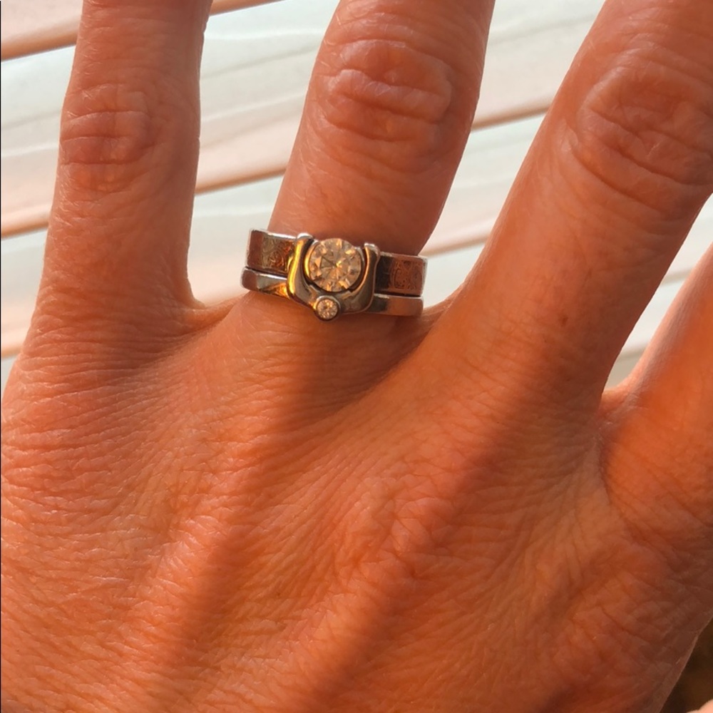 Mokume Solitaire Wedding Ring Set - image 3